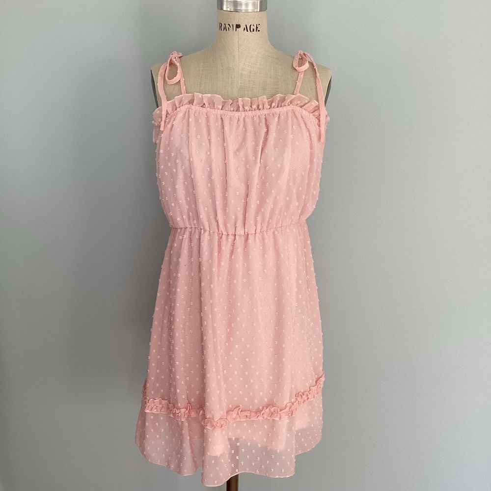 SHEIN Pink Tie Shoulder Swiss Dot Dress Size X-Large